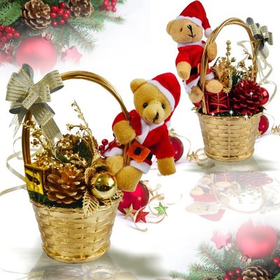 聖誕佈置花籃 小熊娃娃 聖誕禮物交換 耶誕飾品 聖誕樹擺飾 櫃台 餐桌 耶誕布置【聖誕特區】