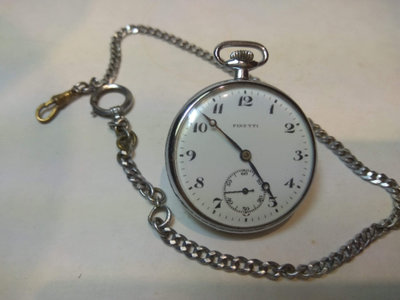 【古錶傳承】瑞士 Finetti 古董懷錶 手上鏈 白瓷面 藍鋼寶璣針 小秒針 掀蓋殼 金屬錶鏈 無底價 標多少都賣！