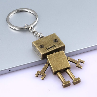 歐韓小鋪 古銅機器人鑰匙扣銀色紙箱人鑰匙鏈阿楞小人鑰匙掛件刻字定制禮品