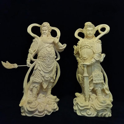韋陀伽藍護法韋馱關公伽藍菩薩左右中式工藝擺件黃楊木雕客廳家用