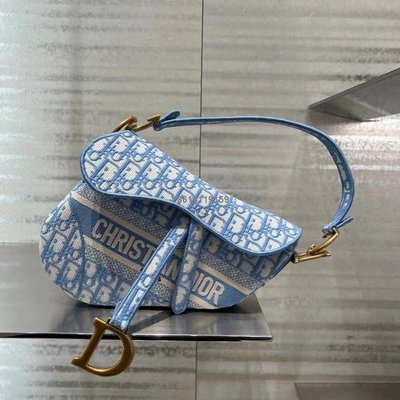【二手】Dior/迪奧女包 22ss經典字母老花馬蹄包刺繡帆布翻蓋手提單肩包