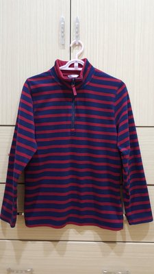 lativ 深藍+暗紅橫條紋 Fleece半開襟長袖刷毛上衣 S號 青少年