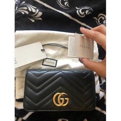 Gucci GG Marmont mini quilted 黑色 古銅鍊 斜背包 WOC 488426現貨