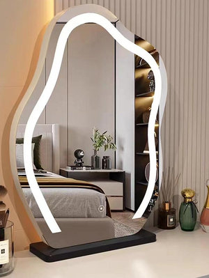 ins風高端臺式帶LED燈高清梳妝鏡輕奢化妝鏡臥室高級桌面鏡子 自行安裝