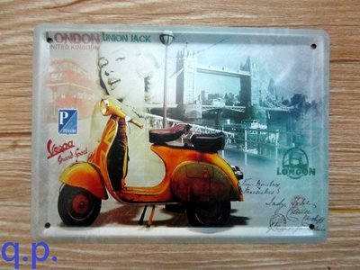 現貨 Vespa偉士牌 摩托車 英國倫敦Modernism 塔橋鐵橋 機車 MOD 珍藏版小尺寸 鐵皮畫 餐廳牆壁裝飾畫
