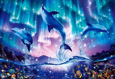 28-311 夜光絕版300片日本拼圖 Lassen 海洋 海豚 極光