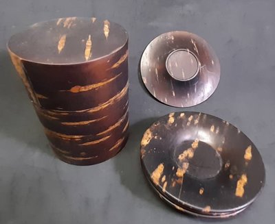 日本傳統工藝 櫻皮細工 櫻樹皮茶筒 / 茶托五客 茶具