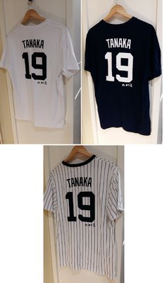 MLB Majestic美國大聯盟 洋基隊TANAKA 田中將大背號19號短袖T恤-白/丈青/條紋