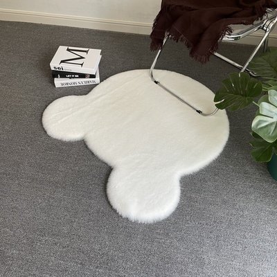 ins卡通熊頭形狀地毯北歐現代簡約仿兔毛地墊臥室裝飾沙發椅子墊~特價