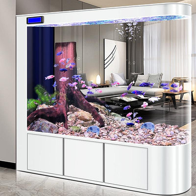 新款魚缸客廳大型水族箱隔斷墻落地過濾屏風金魚缸生態懶人免換水