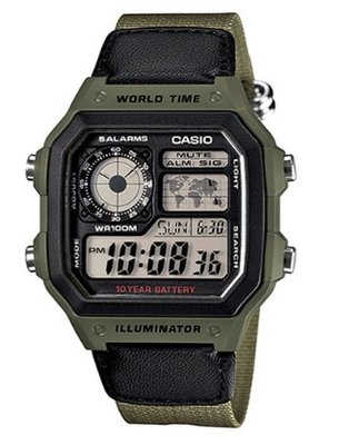 【萬錶行】CASIO 十年電力世界時間帆布錶帶款 AE-1200WHB-3B