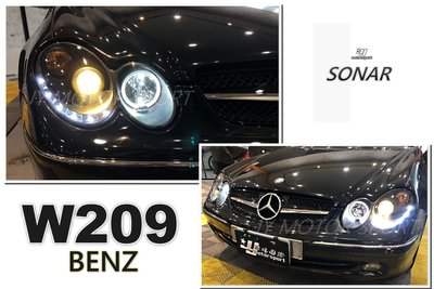 》傑暘國際車身部品《全新 賓士 BENZ W209 CLK 黑框光圈 DRL R8 LED燈眉魚眼大燈 SONAR製