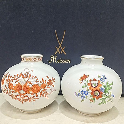 【二手】德國梅森Meissen手繪小胖花瓶: 古董 老貨 收藏 【古物流香】-1591
