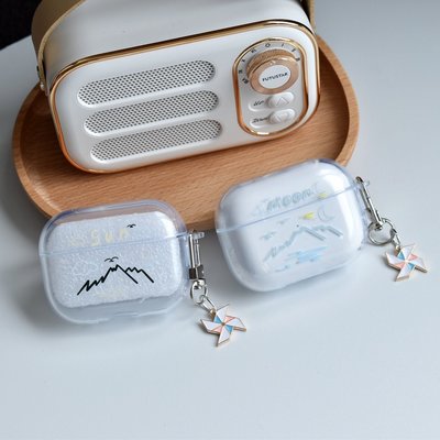 適用於Apple Airpods 1/2 Pro 3 Pro2耳機保護殼 山峰日月.透明耳機套 Apple Airpod