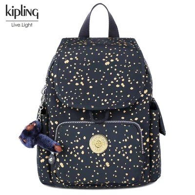 全新 全新Kipling 猴子包 深藍燙金 K12671 輕量防水 翻蓋拉鏈休閒旅遊包 雙肩包 旅行 後背包 書包