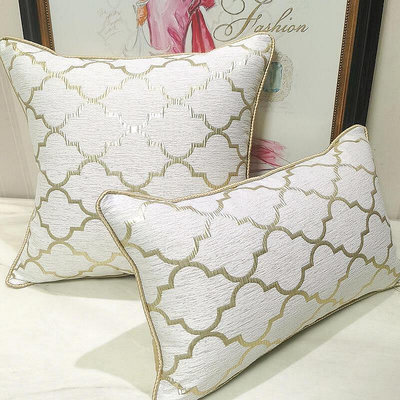 椅子抱枕套輕奢簡約現代米金色幾何圖案樣板房辦公室沙發靠背套