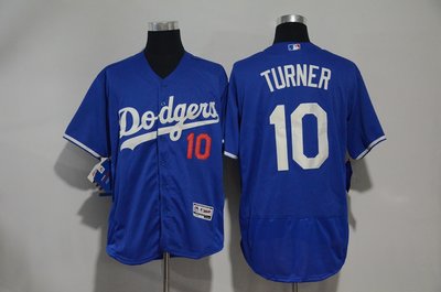 運動專用~Dodgers道奇隊球衣10號TURNER白灰藍色短袖刺繡MLB棒球服