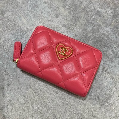 Chanel 愛心零錢包 桃紅 金釦《精品女王全新&amp;二手》