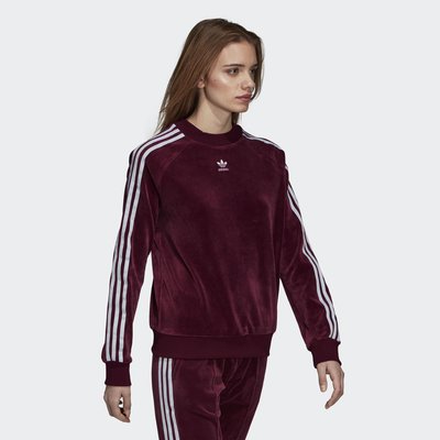 【Dr.Shoes 】Adidas Trefoil Sweatshirt 女裝 酒紅 白線條 絨布 大學T DH3112