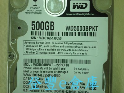 【登豐e倉庫】 YF313 黑標 WD5000BPKT-22PK4T0 500G SATA2 筆電硬碟
