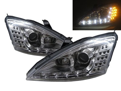 卡嗶車燈 FORD 福特 FOCUS 福克斯 98-01 五門車 LED導光條魚眼 大燈 電鍍