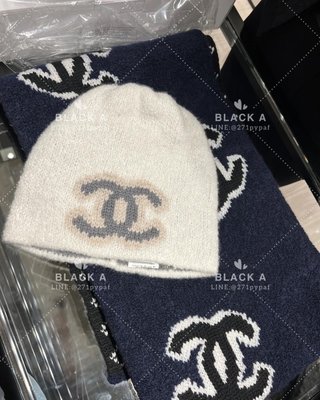 【BLACK A】Chanel 22B 秋冬新品 雙面Cashmere 羊絨毛帽 米白拼灰色/海軍藍拼黑色 包色自留推薦 價格私訊