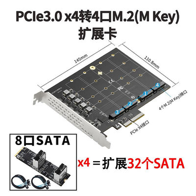 樂擴 PCIE免拆分轉4個NVME M.2可擴32個SATA SSD或M KEY轉接卡