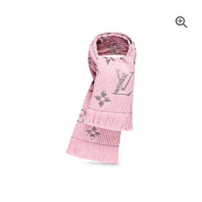 Louis Vuitton LV Monogram Logomania Shine M70466 金銀紗羊毛 圍巾 粉紅