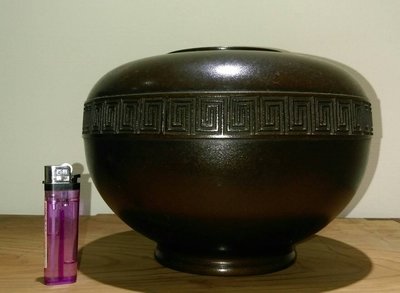 【古玩茶趣】日本古美術 日本花道具 銅器 銅鑄雕古紋花瓶 銅花器 花道 香道 鐵壺 火鉢 茶托