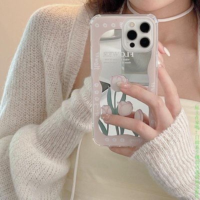 oppo Reno7 Pro 5G 郁金香花朵鏡面鏡子手機殼 補妝女