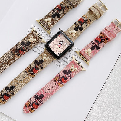 大牌 米奇 蘋果手錶帶 適用於 apple watch 6 5 3 2代 38 40 44mm iwatch 錶帶 牛皮