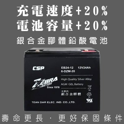 ✚中和電池✚電動車電池 電瓶 ZEBRA EB24-12 6-DZM-20 12V24AH 電動腳踏車 EVH12240