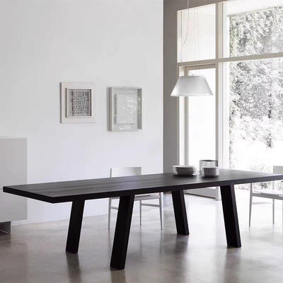 極簡原木辦公桌黑色全實木長桌現代會議桌洽談桌客廳大板桌工作臺