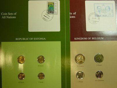 套幣:愛沙尼亞(Estonia)及比利時(Beligiume)硬幣專冊 附郵票 共2冊 UNC