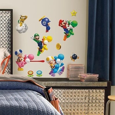 【KIDS FUN USA】RoomMates馬力歐兄弟Wii Super Mario Bros防水壁貼/DIY重複撕貼