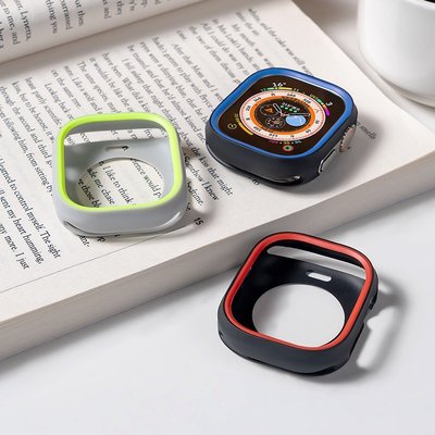 蘋果手錶 雙色矽膠殼 適用Apple Watch S7 S8 SE S6 手錶防摔殼 ultra 蘋果手錶保護框 錶殼