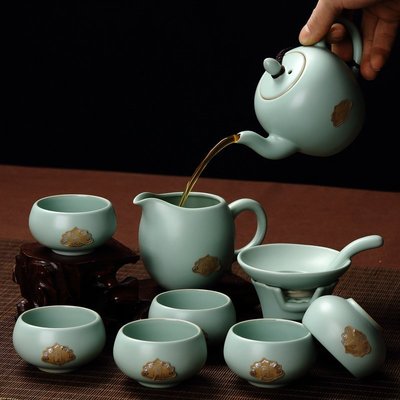 定制 汝窯茶具套裝功夫茶杯茶壺旅行茶具泡茶器 紫砂茶具套組~特價新店促銷