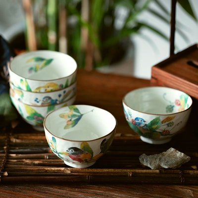現貨：日本進口ceramic藍瓷套碗和風千鳥家用米飯碗湯碗日式美濃燒水彩