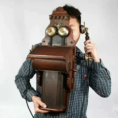 百年實木壁掛式老古董手搖電話機 1930年瑞典金屬殼老電話機