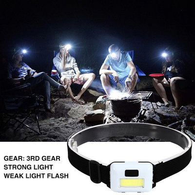 迷你 COB LED 頭燈 3 種模式防水頭燈手電筒手電筒戶外露營夜釣