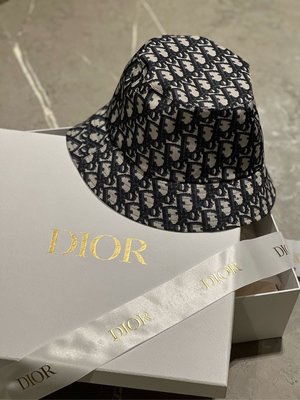 【翰貝格名牌館】全新真品 Dior TEDDY D CD OBLIQUE 藍色 緹花 老花 雙面 漁夫帽 預購