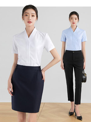 制服短袖白襯衫新款女夏季空乘面試職業裝襯衣正裝套裝銀行工作服