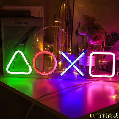 CiCi百貨商城遊戲圖標霓虹燈 LED 霓虹燈壁掛氛圍小夜燈適用於 PS4 遊戲室 KTV 酒吧裝飾生日禮物