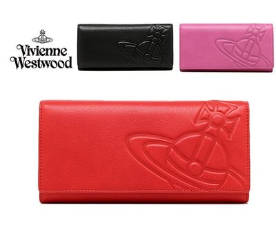 Vivienne Westwood (黑色/紫粉紅色/紅色) 土星壓紋 真皮兩摺長夾 皮夾 錢包｜100%全新正品｜特價