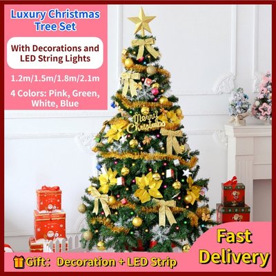 現貨 聖誕節 聖誕樹 聖誕裝飾 精選優質聖誕樹套餐120/180/210公分耶誕樹帶裝飾 LED 燈綠色白色粉色藍色-誠
