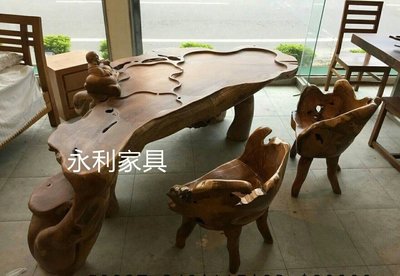原木泡茶桌 原木 雕刻泡茶桌* 會議桌 洽談桌 實木餐桌