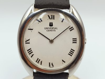 【發條盒子K0052】UNIVERSAL GENEVE 宇宙 白面手上鍊 不銹鋼皮帶 經典錶款842111