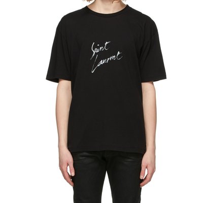 [全新真品代購-F/W21 新品!] SAINT LAURENT LOGO 黑色 短袖T恤 (YSL)