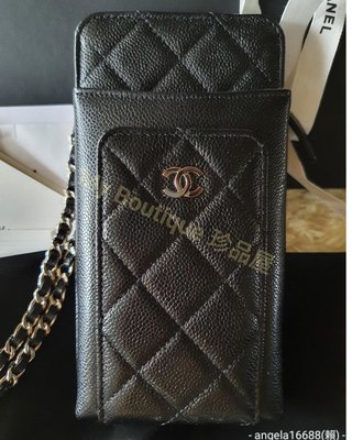 (已售出)【My Boutique珍品屋】現貨!超限量款!真品Chanel 20年新款手機包,長夾錢包,卡夾多用鏈包斜背包~黑荔枝銀鍊!