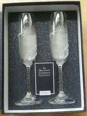 英國頂級水晶精品名牌 WATERFORD 極富盛名千禧年水晶香檳杯禮盒收藏級藝術品 (送 2000 年次親友的最佳禮物)